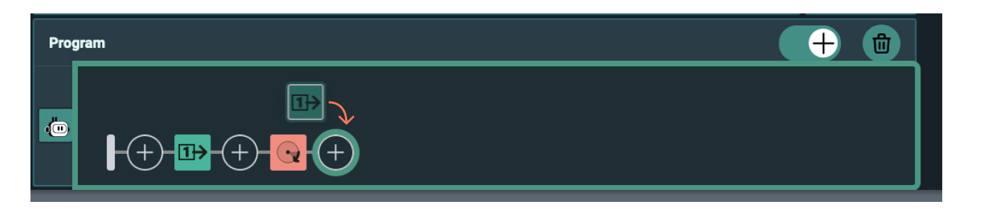 Weavly drag and drop visual cues This image shows the highlighted strokes when an action block is dragged and dropped to a program sequence.
